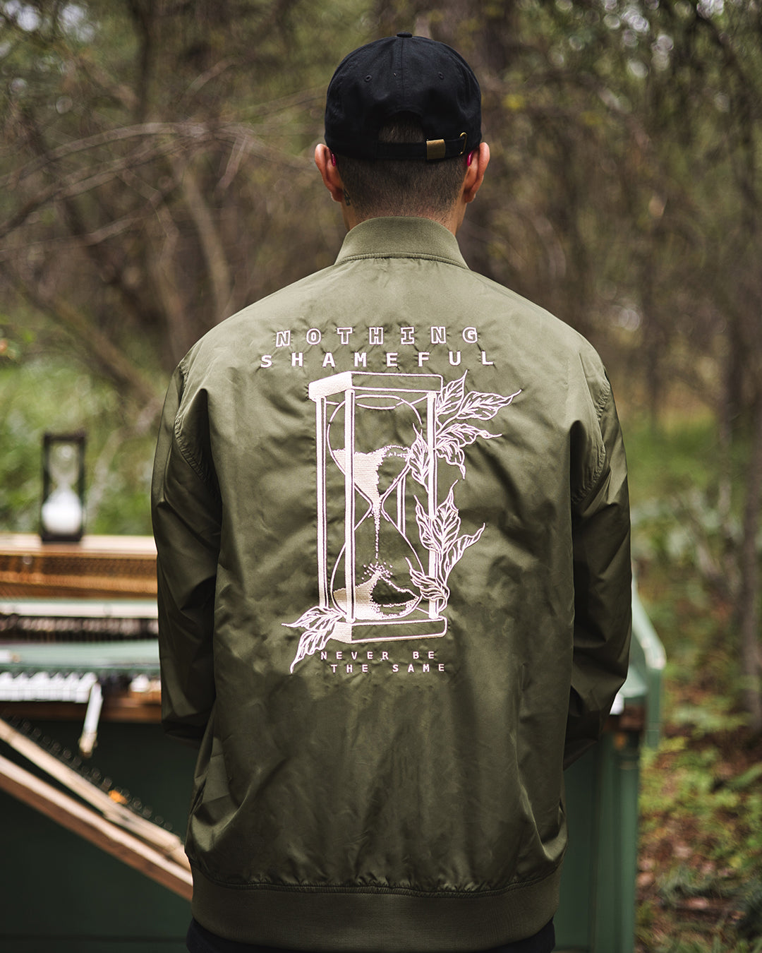 Lightweight Embroidered Bomber Jacket - Olive Green